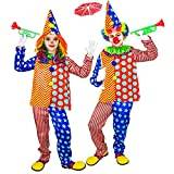 Widmann - Barnkostym clown, topp med krage, byxor, hatt, cirkus, skojsare, temafest, karneval