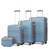 Kono Resväskeset i 4 delar, med lätt, hårt ABS-skal, resväska med 4 hjul och TSA-lås, resväskorna har måtten: 51 cm, 61 cm, 71 cm + 30 cm stor necessär, Gråblå, Sets of 4