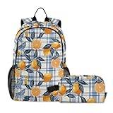 Retro orange stil lätt ryggsäck för barn skola bokväska med lunchväska set för skola utomhusaktiviteter resor, flerfärgad, en storlek