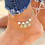 Edary Boho tofs snöflinga vristlänk guld ankelarmband pärla ankelkedja strand fot och handkedja smycken för kvinnor och flickor