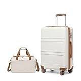 Kono Bagageuppsättningar lätt ABS hårt skal resväska med TSA-lås + Ryanair 40 x 20 x 25 cm kabinväska, gräddvit, 24 Inch Luggage Set
