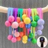 7pcs Assorted Colorful Candy Ball Hair Ties Cute Elastic Hair Bands Durable Material Hair Ring Home Essential Perfect Gift Set For Girls