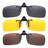 BOZEVON Clip på Solglasögon - Flip-Up polariserade Solglasögon Myopia Night Vision Glasögon Passar över Glasögon för Körning och Utomhus, Grå & Gul & Brun/M
