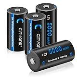 CITYORK Uppladdningsbara C-batterier 5000mAh, C-storlek NiMH-batterier med hög kapacitet med förvaringsbox, för LED-ficklampa, barnleksaker och mer, 4st