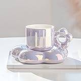kaffekoppar. Keramiska kaffekoppar med fat 10 oz, Glaserade koppar och fat set, Blomformade tekoppar och fat, Bra for kaffe, te (Color : Purple)