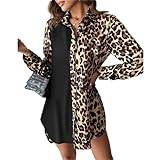 Långärmad tryckt skjorta klänning slag knappar klänning lappverk cardigan skjortor klänning för kvinnor, 02 Leopard, L