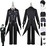 Anime Black Butler Kuroshitsuji Sebastian Michaelis Cosplay Kostym Uniform Outfit Black Coat Full Set Halloween Carnival Party Dress Up kostym med peruk för fans