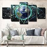 Canvas Målning Planet Earth Stars Nebula Med Ram 150 X 100 Cm 5 Stycken Wall Art Painting Wallpapers Poster Print Vardagsrum Sovrum Matsal Kontor Barnrum Heminredning Konstverk -5X9O/Y2D8-7F5Q+K1P2-4H