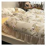 Duvet Cover Set Spets idyllisk liten blommig säng fyra-bitars set all bomull ren bomull färsk koreansk stil prinsessa stil quilt täcke blomma Duvet Cover (Color : Red, Size : 1.2m bed)