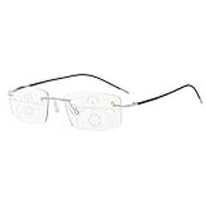 KOOSUFA kantlös glid läsglasögon glidande glasögon progressiv multifokus anti-blått ljus läsglasögon män kvinnor titanlegering ramlösa arbetsstationsglasögon 1.0 1.5 2.0 2.5 3.0 3,5 4,0, 1x silver