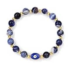 Blue Tiger Eye Beads Bracelet Lucky Turkish Evil Eye Charm Bracelets,Blue Sodalite,19CM