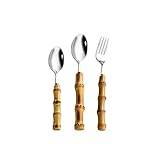 jonam Spoon 2st bambu handtag porslin set biff bestick guld rostfritt stål bestick bestick set server för kök bestick