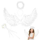 Ängelvingar vit, 3 stycken änglar kostym med trollstav och gloria, 60 cm ängel vingar kostym kvinnor för karneval cosplay fest karneval kostym dekoration