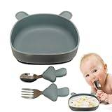 Generic Småbarnsgaffel och sked, matningsset för småbarn i silikon | Redskapsset Gaffel Sked Matskål | Sugplatta i silikon för småbarn, matskål, led-avvänjningstillbehör för barn