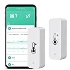 Luftfuktighet- och temperaturövervakning: Smart hygrometer och termometer med fjärrövervakning och varning, inomhustermometer med hög precision med TUYA-app, ingen hubb krävs, kompatibel med Alexa (2-pack)