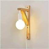 Wall Lamp with Cable Wooden Creative Hanging Solid Wood Wall Light High Brightness E27 Rustic Wall Sconce Indoor Reading Lamp for Farmhouse Doorway Living Room Aisle (Color : Red) (Color : Rojo) (Whi