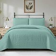 BAJIN quiltat sängöverkast 180 x 220 cm blått 2 st inspiration quiltat överkast, präglat mönster, sängöverkast med örngott