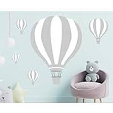 Varmluftsballonger barnkammare väggklistermärken dekor pastell baby grå konst sovrum