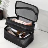 Double Layer Clear Mesh Cosmetic Handbag, Lightweight Toiletry Wash Travel Bag, Multifunctional Makeup Organizer