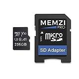 MEMZI PRO 256GB minneskort kompatibelt med Samsung Galaxy Tab A7 Lite 8,7" SM-T220/SM-T225, S7 FE 12,5" SM-T736B/SM-T733 surfplatta PC – microSDXC 100MB/s klass 10 V30 med SD-adapter