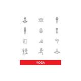 Yoga, meditation, fitness, poses, exercise, zen, gym, spa, relax line icons. Editable strokes. Flat design vector illustration symbol concept. Linear