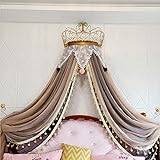 Prinsesssäng Himmelssäng-Girls Säng, Läshängande Säng Gardin & Draperier Mesh Dome, Crown Myggnät Med Star Light, Elegant Skirt Sängkläder(3)