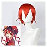 ydound Anime Coser peruk röd blodcell för peruk celler på jobbet! Anime-peruk rött kort hår cosplay serietidning halloween fest karneval vuxen tonåring