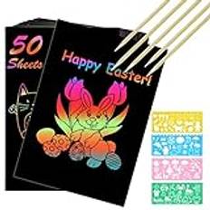 Vicloon Rainbow Scratch Art, 50 st Black Magic Scratch Art Notes Målarbrädor Konst och hantverk för barn med 4 schabloner 5 träpenna Födelsedagspresenter Gör-det-själv-festpresent(13 * 19CM)