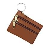 FIONCCI Mini plånbok för kvinnor och män äkta läder med blixtlås - Plånbok, Nyckelring, Kamel, MIni, Mini plånbok äkta läder