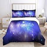 KQZVCU Star påslakanset galax täcke, king size för barn, pojkar, flickor, polyester sängkläder set med örngott 160 x 220 cm/80 x 80 cm x 2