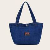Simple Solid Color Handbag, Large Capacity Denim Tote Bag And Clutch, Minimalist Commuting Handbag