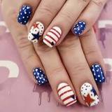 SHEIN Instantly Upgrade Your Look With 24pcs Medium Square American Independence Day Red Blue Star Red Line Blue White Dot Design Full Cover False Nail For