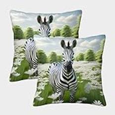 Zebra fyrkantiga kuddöverdrag 45 x 45 cm set med 2 djurtema mjuka dekorativa kuddöverdrag för soffa vardagsrum sovrum