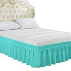 Sängkjol 1 st enfärgad lindad runt sängkappa med starkt elastiskt beständigt tyg 38 cm högt sängskydd (färg: ljusblå, storlek: drottning 153 x 203 cm x 38 cm)