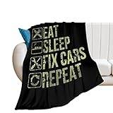 Mechanic Eat Sleep Fix Cars mjuk fleece filt för säng soffa mysiga dekorativa filtar vinter 127 cm x 152 cm