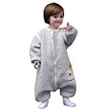 Sovsäck baby lång ärm vinter barnsovsäck, hundmönster baby sovsäck med fötter bomull pojke flicka unisex året runt pyjamas. (M:90 cm 1–3 år, grå)