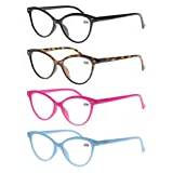 Kvinnor läsglasögon 2,25 4-pack modefärger kattögonläsare för damer kompakt vårgångjärn lätt ram inkluderar ficka