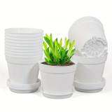 12 Packs, 4 Inch Small Plant Pots, Plastic Planters With Drainage Holes And Saucers For Flowers Plants, Succulents, Seed Starting Pots, Terracotta