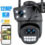 Ny EU 12MP 6K WiFi-kamera utomhus med tre linser Dubbla skärmar 8X zoom CCTV Minivideokamera Autospårning Säkerhetsskydd Övervakning iCSee App