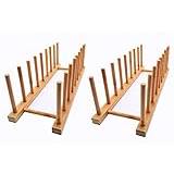 efbock Platthyllhållare för köksskåp bambu trä skärbräda bricka diskställ dräneringar, köksskåp organiserare för platta/kopp/grytlock (2, 8 spår)