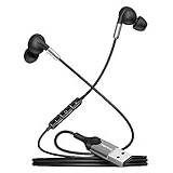 DuKabel USB in-ear hörlurar för PS5 PS4, USB PC-headset med mikrofon och in-line kontroll kabelbundna hörlurar för PC bärbar dator – svart