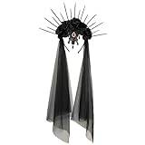 Blommig kronslöja, gotisk svart spetsslöja – svart slöja pannband för flickor och kvinnor för halloween, brudfest, fest cosplay, brudslöja, hårsmycke tego