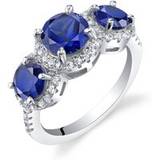 Sapphire Three Stone Halo Ring in Sterling Silver