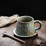 Retro keramiska kaffekoppar och fat uppsättning kreativa koppar japansk grov keramik mugg hemkonst muggar (E)