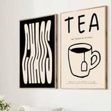 Set Of 2 Frameless Wavy CHAOS Drink Tea Vintage Trendy Quote Poster Print Minimalist Aesthetic Bar Cart Art Painting Wall Picture Ideal Gift For Dorm,