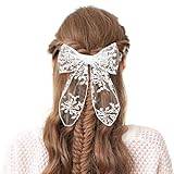 White Lace Hair Bow Clips for Women, Cute Tulle Bow Barrettes, Women Ribbon Bows Hair Accessories for Girls, Fashionable Hairpins for Wedding, Parties, Elegant Hair Accessories with Big Tulle Bows