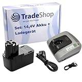 Trade-Shop 2-i-1 set: NI-MH batteri 14,4 V 3 300 mAh laddare kompatibel med Bosch 2607335246 2607335252 2610995883 2607335173 2607335245 2607335251