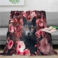 Svart katt 3D-tryckt filt flanell söta djur överkast sängkläder filt gåvor plysch fluffig mjuk mysig för pojkar flickor hela säsongen soffa soffa soffa 80 x 90 tum (200 x 230 cm)