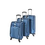 3 x resväskor lätta resväskor 4 hjul vagnväskor flera fickor väskor set, BLÅ, Resväska