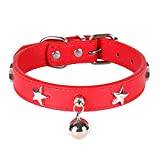 Star Nitar Pet Dog Collar With Bell Leather Puppy Collar For Small Medium Dogs Cat Collar Neck Rem, Red Dog Cat Collar, L